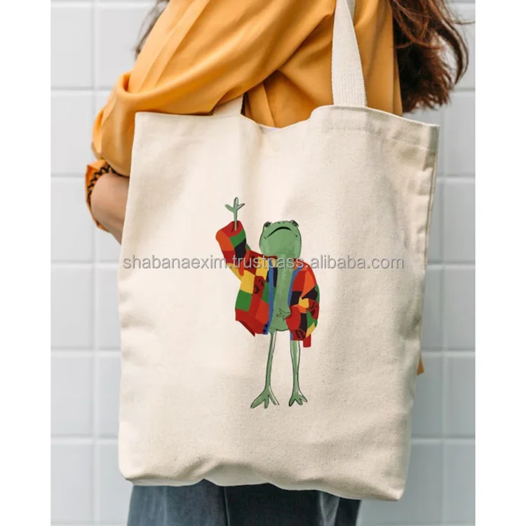 Made in India Cotton Canvas Tote Bag Sustainable Woman Large Cotton Canvas Bag with Different Designs from India