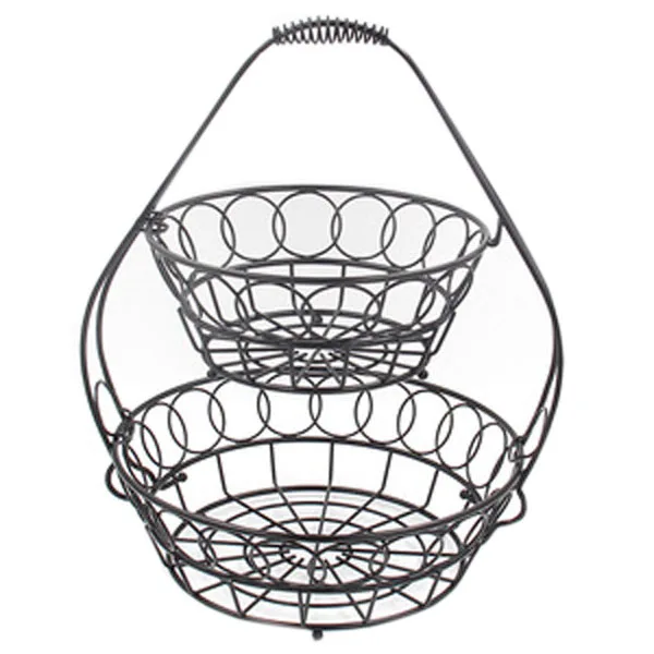 Table Decorative Fruit Serving Basket Customized Home Mesh Wire Decorative Metal Iron Wire Two Tier Fruit Storage Basket Dining