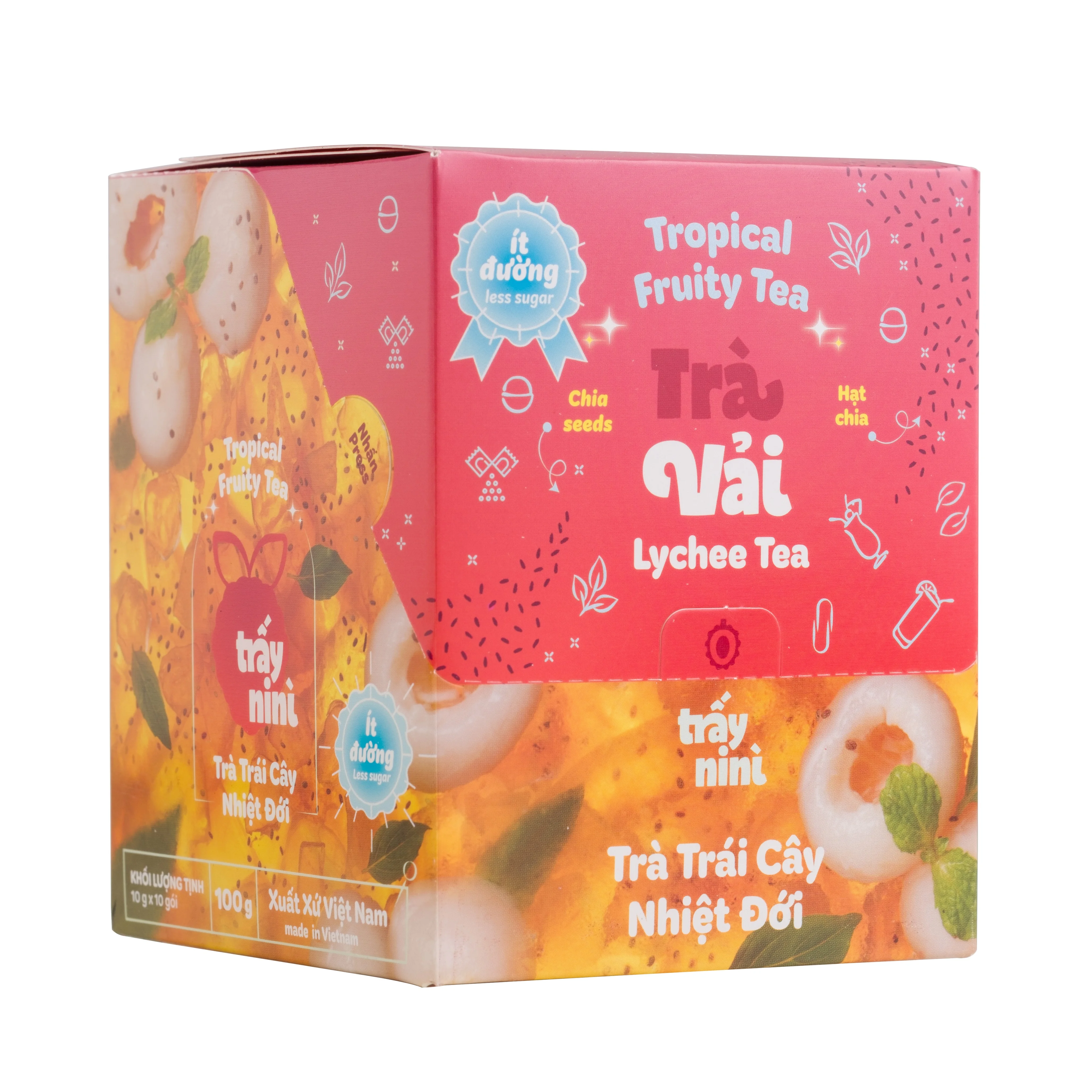Lychee Tropical fresh juice tea flavor instant tea 100g per box natural TrayNiNi made in Viet Nam