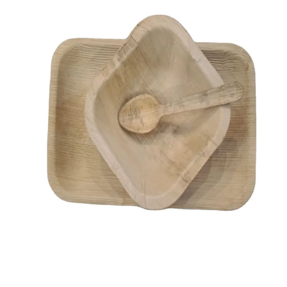 Natural Areca Palm Leaf Disposable Dinnerware Leaf Plates Match Spoon Knife Fork Napkin Cup Areca Palm Leaf Plates