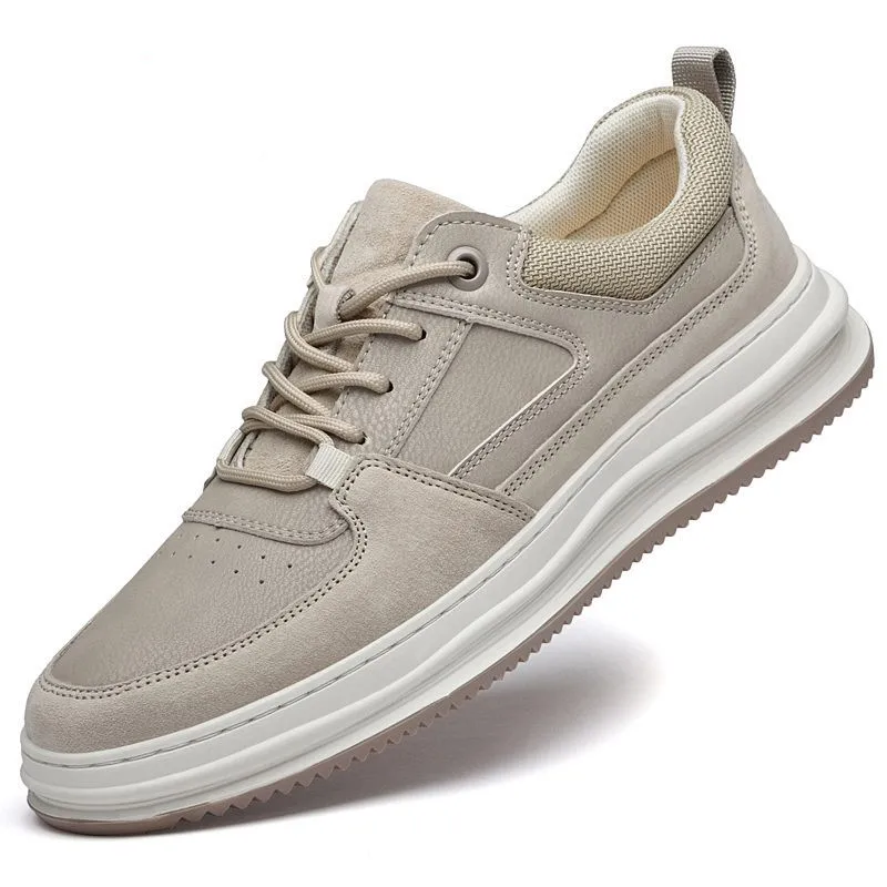 2023 Men thick soled lace up casual shoes Korean outdoor genuine leather custom sneaker shoes