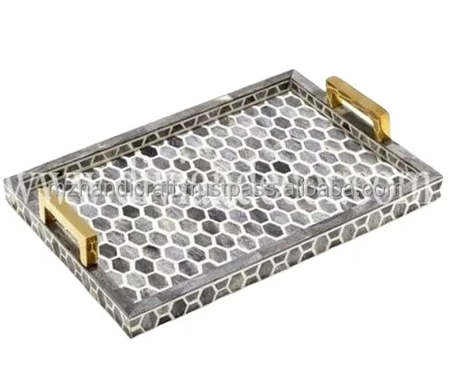 Rectangular Top bon Serving Tray bone and resin Inlay Tray Best Selling New Handmade bone and resin Tray By Axiom Home Accents
