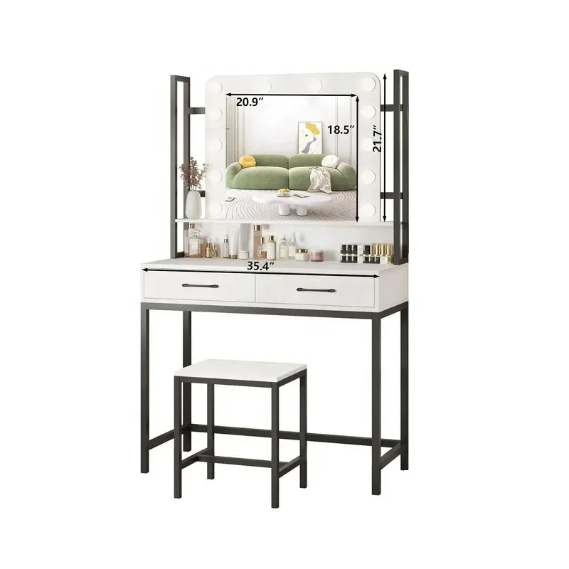 Smart Furniture Modern Simple Multi-functional Princess Dressing Table Side Cabinet Vanity With Mirror Chair Smart Table