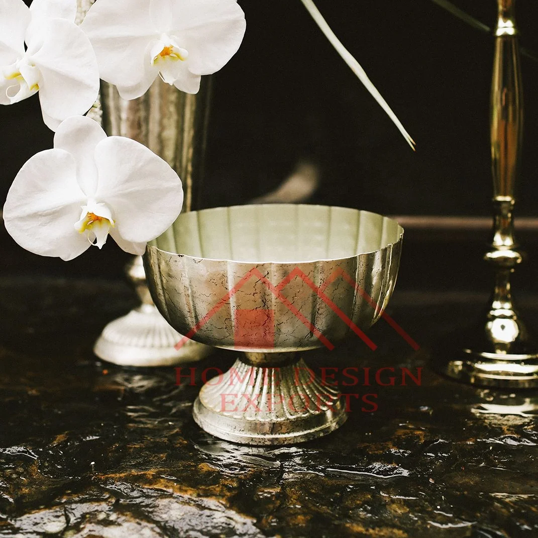 Metal Compote Flower Vase Bowl for Wedding Table Centerpieces Premium Quality Antique Silver Pedestal Flower Bowl Vases for Sale