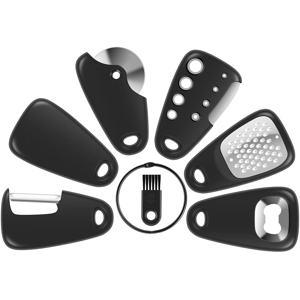 6-Piece Kitchen Gadgets Set - Cheese Grater - Bottle Opener - Fruit Peeler - Pizza Cutter - Ginger Grinder - Herb Stripper