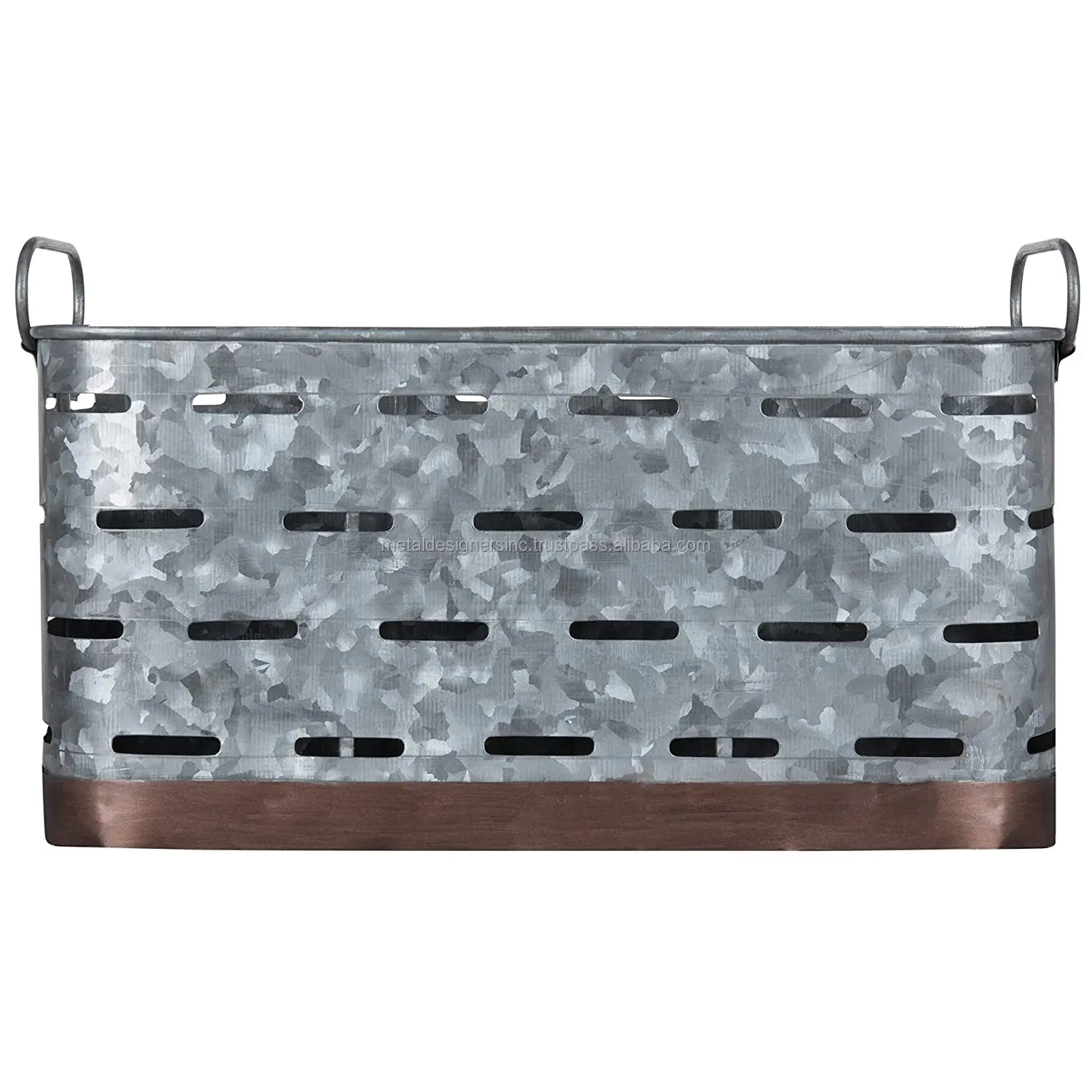 3-Compartment Copper and Galvanized Metal Kitchen Utensil Holder with Handles, Galvanised tableware rustic bottom caddy