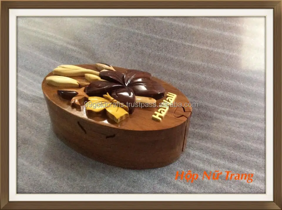 Деревянная деревянная головоломка шкатулка для украшений гибискус гавайский дизайн