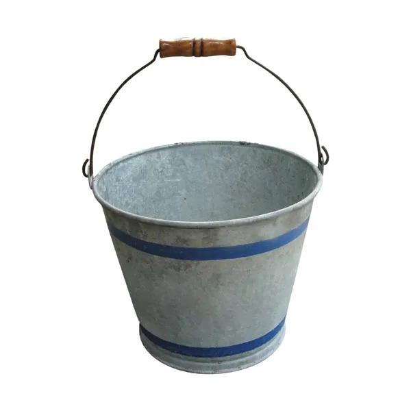 Heavy Metal Round Natural Galvanized Steel Pail Bucket With Wire Handle Wooden Grip For Wedding Decorations Centerpieces 12L