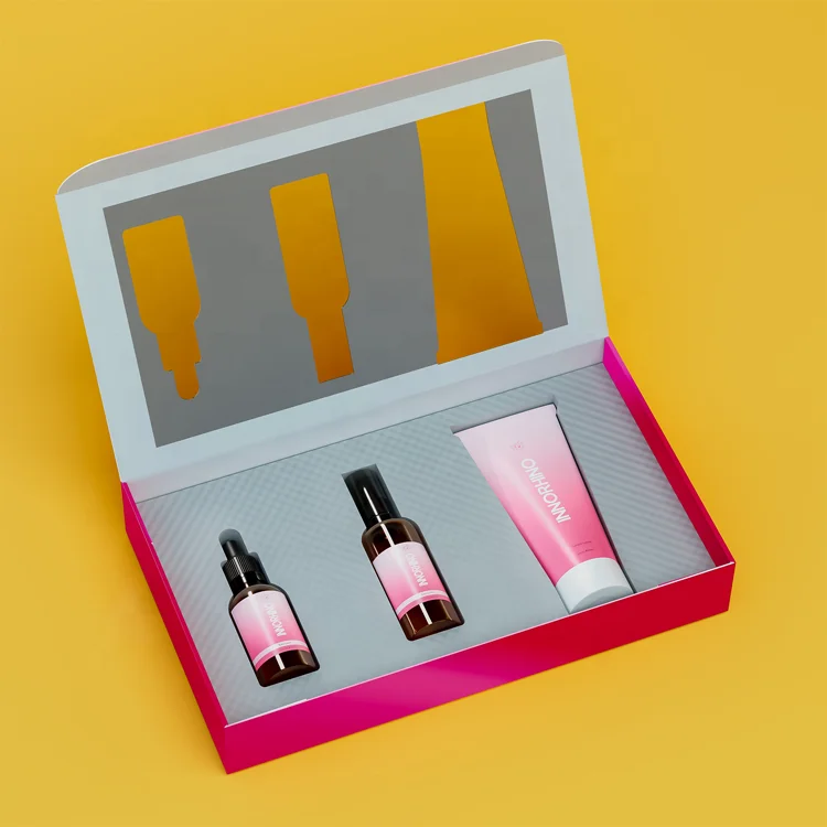 Custom Skincare Gift Set Transparent Packaging Paper Box for Rose Flower Lipgloss