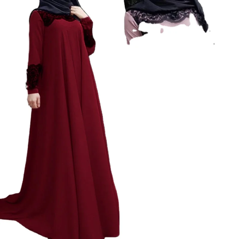 Factory Price Embroidery Muslim Dress With Scarf Long Abaya Robes Moroccan Caftan Ethnic Clothing Modest Evening