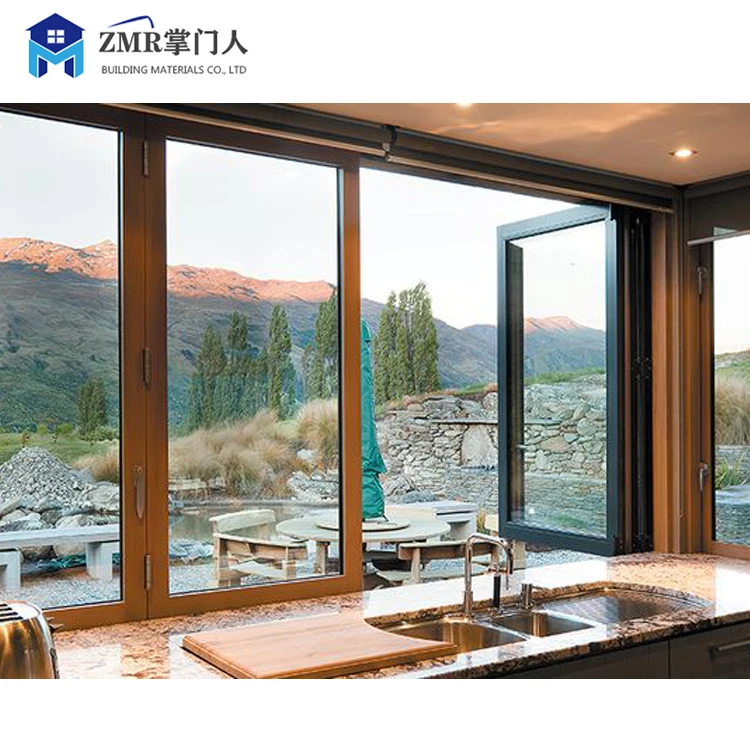 Современное вертикальное остекленное алюминиевое складное двойное окно для рынка Канады и США высокоэффективное стекло