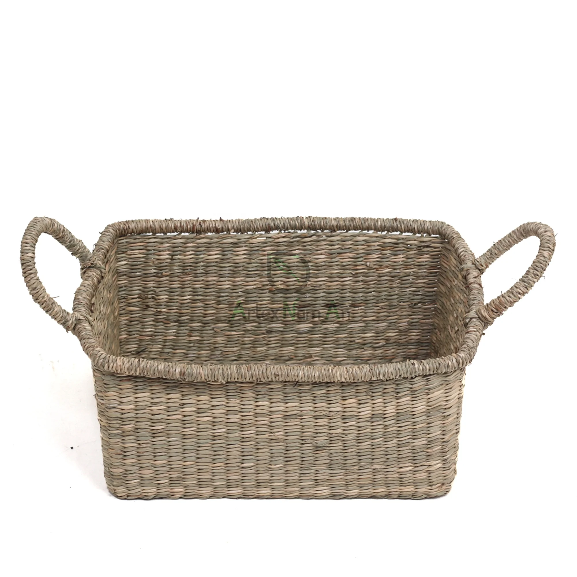 Rectangular seagrass basket with handles/woven wicker clothes laundry basket shelf/toy desktop storage organizer home storage
