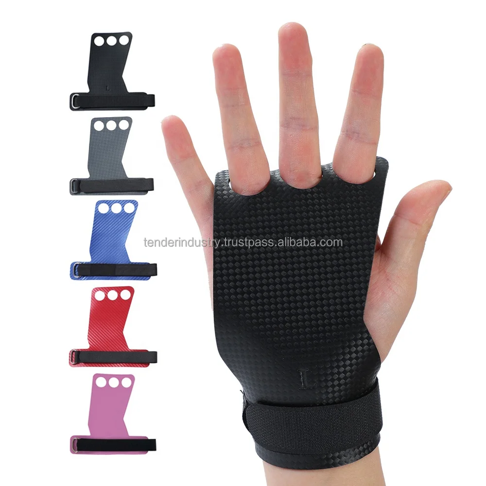 Gym Exercise Fitness Weight Lifting 3 Hole Hand Grips Custom Logo Weightlifting Gymnastic Carbon Grips