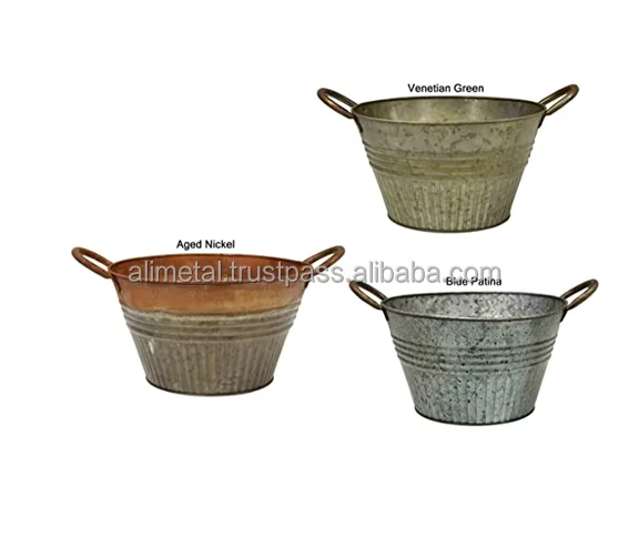 Garden flower pots and planters Round Tub Aged Nickel for enhance yours garden decorations Customizable