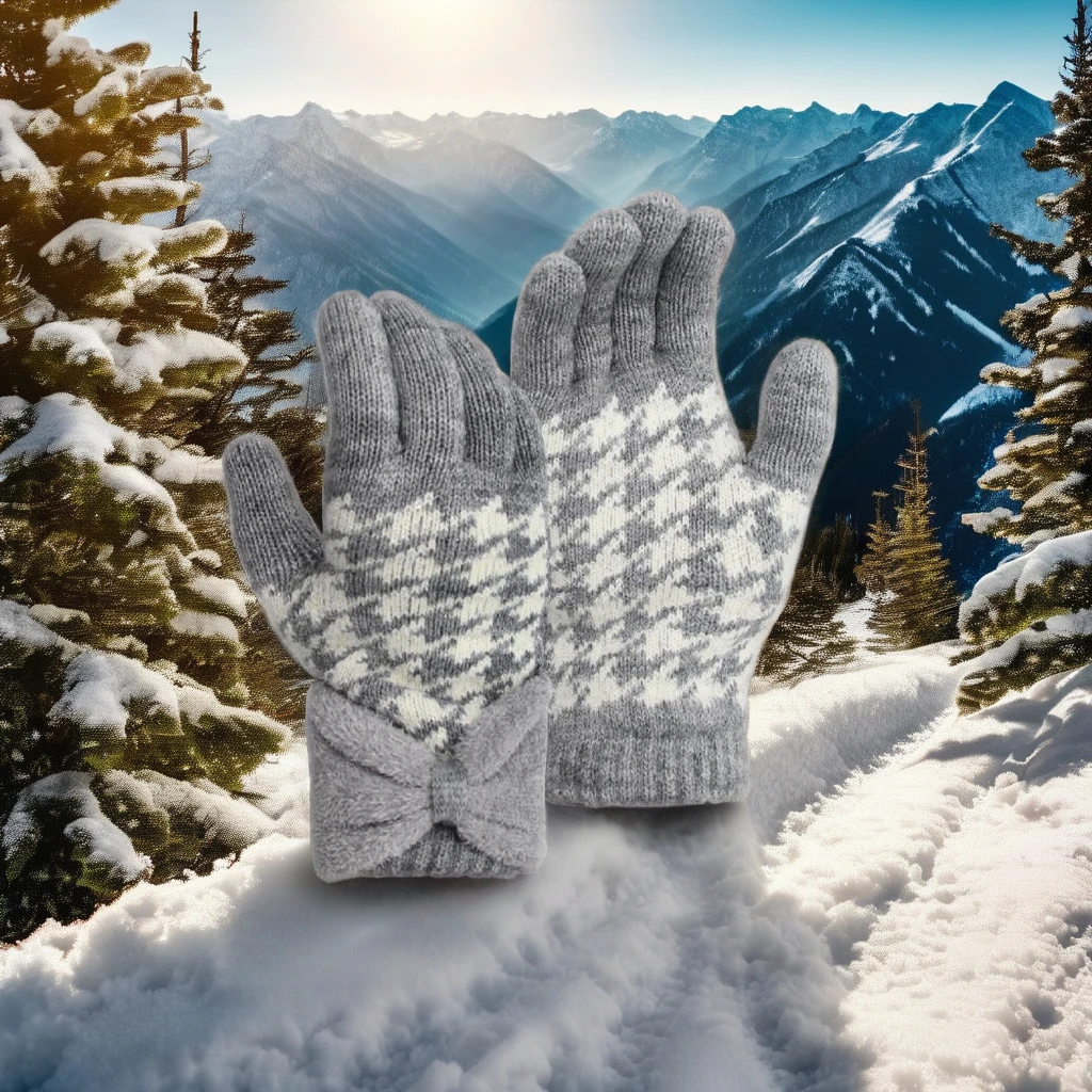 Женские трикотажные перчатки для повседневного катания на лыжах с жаккардовым стилем