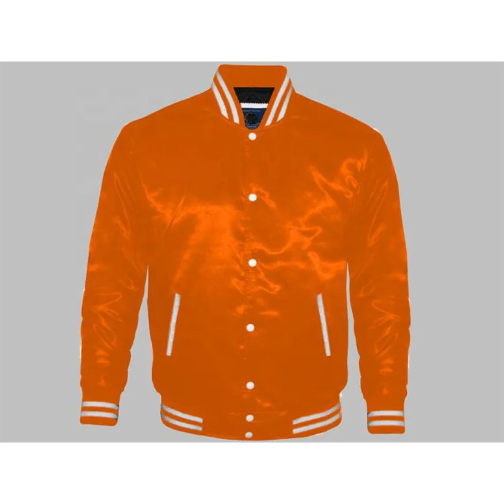 High Quality fabric of varsity jacket Wholesale body and arm Satan custom rib button up close and pockets inside liner coating