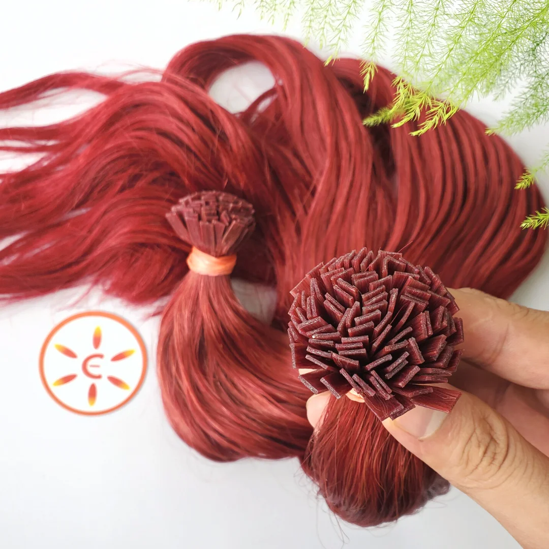 E-HAIR Вьетнам | Оптом дешевые человеческие волосы для наращивания с плоским наконечником кератина Италии красный цвет волос Плоский наконечник