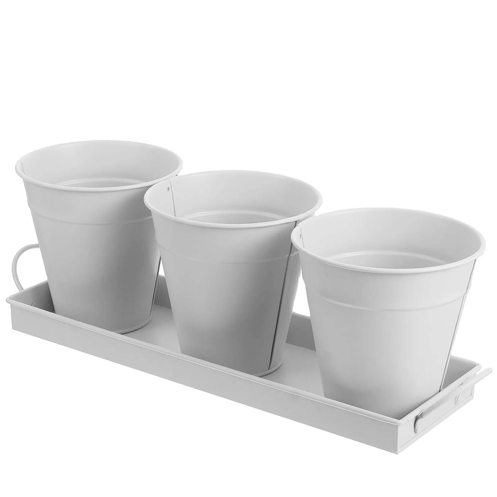 Best Quality  4 Piece Galvanized Iron Planter Small Pots and Removable Display Tray with White Finished for Flowers and Herbs