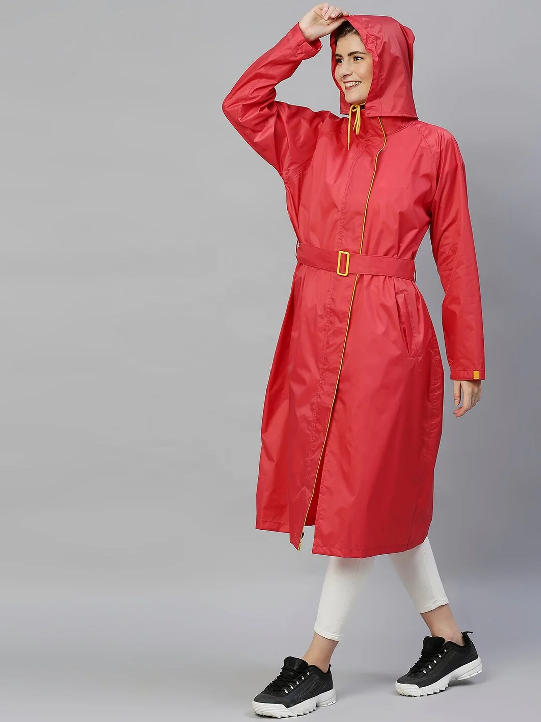 Long Rain Coat OEM New Design Black Waterproof Raincoat Fashion Women Men Long Rain Coat Jacket Hooded With Custom Logo