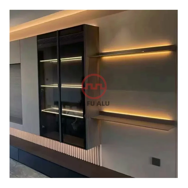 Manufacture high quality aluminum alloy LED light wall hanging shelf rack for living room bathroom bedroom bookshelf