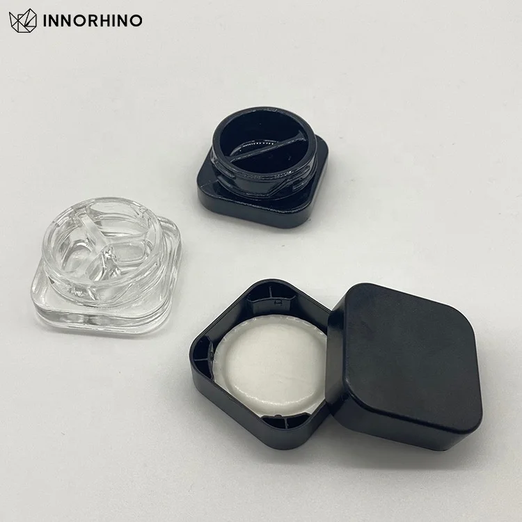 2 3 Way Divider Child Resistant Black Clear Glass Jar Container for Concentrate Solid Wax Kief