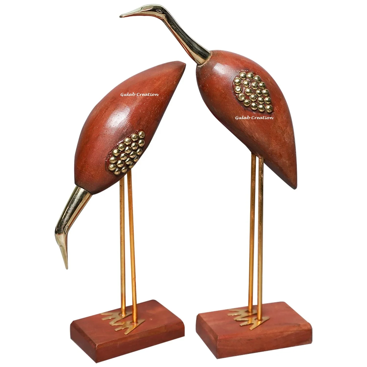 Hand Crafted Brass and Wooden Antique Decorative Saras Swan Crane Love Birds Showpiece Home Decor