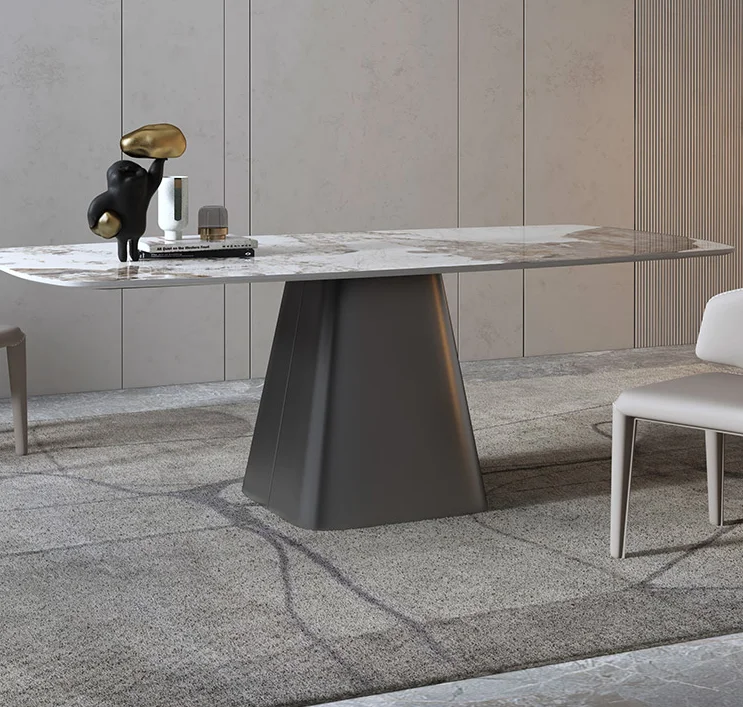 Minimalist Home Furniture Rectangular Marble Sintered Stone Top Stainless Steel Legs Base Rectangular Dining Table