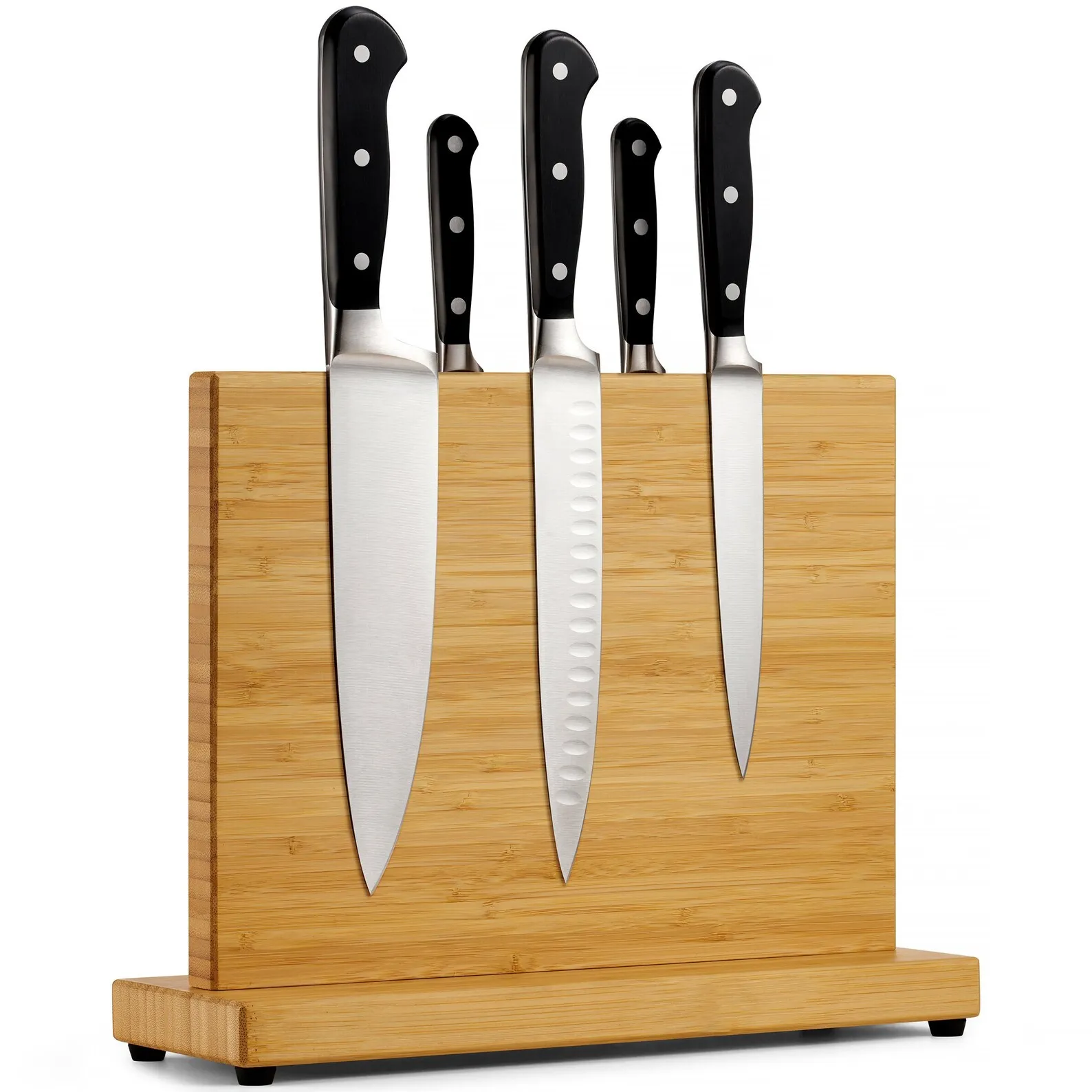 Wholesale Custom Wall-Mounted Wooden Magnetic Knife Rack Kitchen Utensil Display Holder Roll Bag Chef Knife Storage Solution