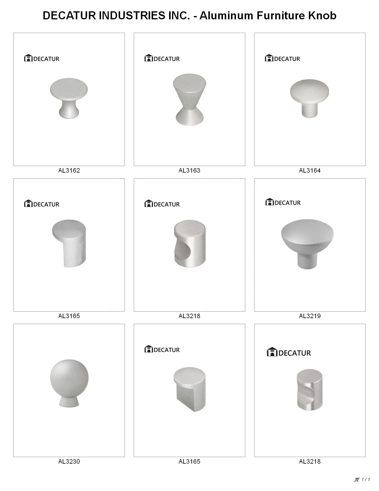 Furniture Cabinet Drawer Flat Aluminum Knob