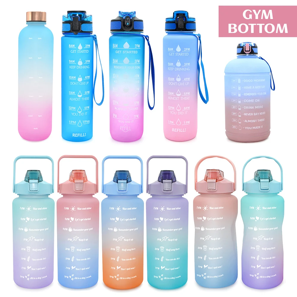 68oz 2Litre Portable Bpa Free Leak Proof Motivational Half Gallon Water Bottle With Time Marker And Straw