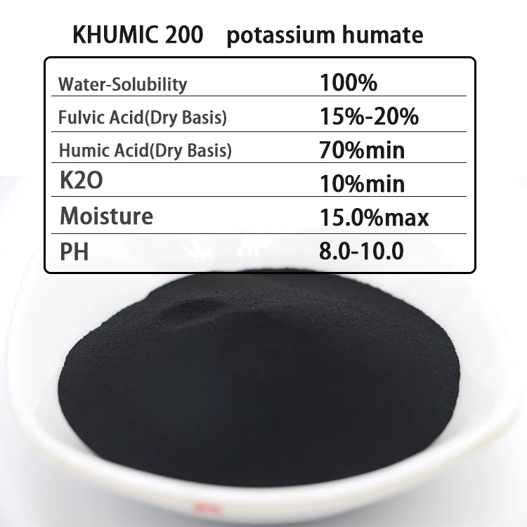 Super Humic Acid Factory Direct Sale Organic Agricultural Fertilizer KHUMIC-200 Super Potassium Humate Powder for Soil Structure