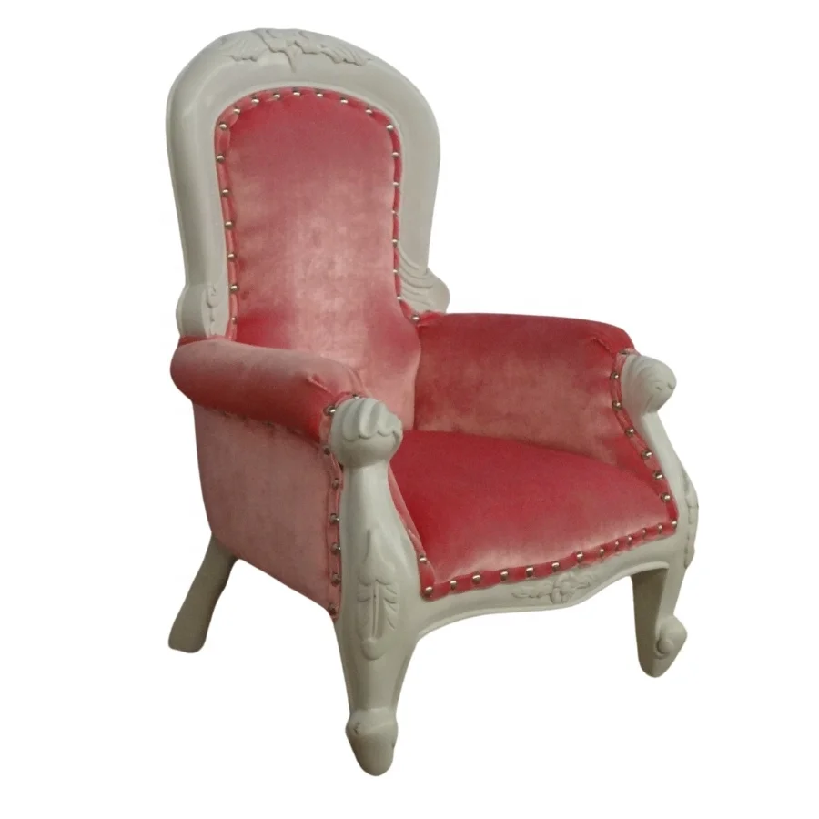 Antique Children Armchair European Style Kids Furniture Classic Doll Chair White Painted With Pink Fabric Kids Sofa for Toys