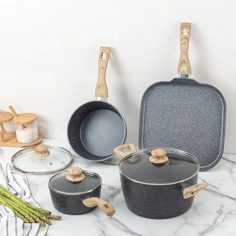 Maisons Hot Sale 4pcs Skillet Set Non Stick Coating Sauce Pan with Lid PFOA Free Frying Pan Soup Stock Pots