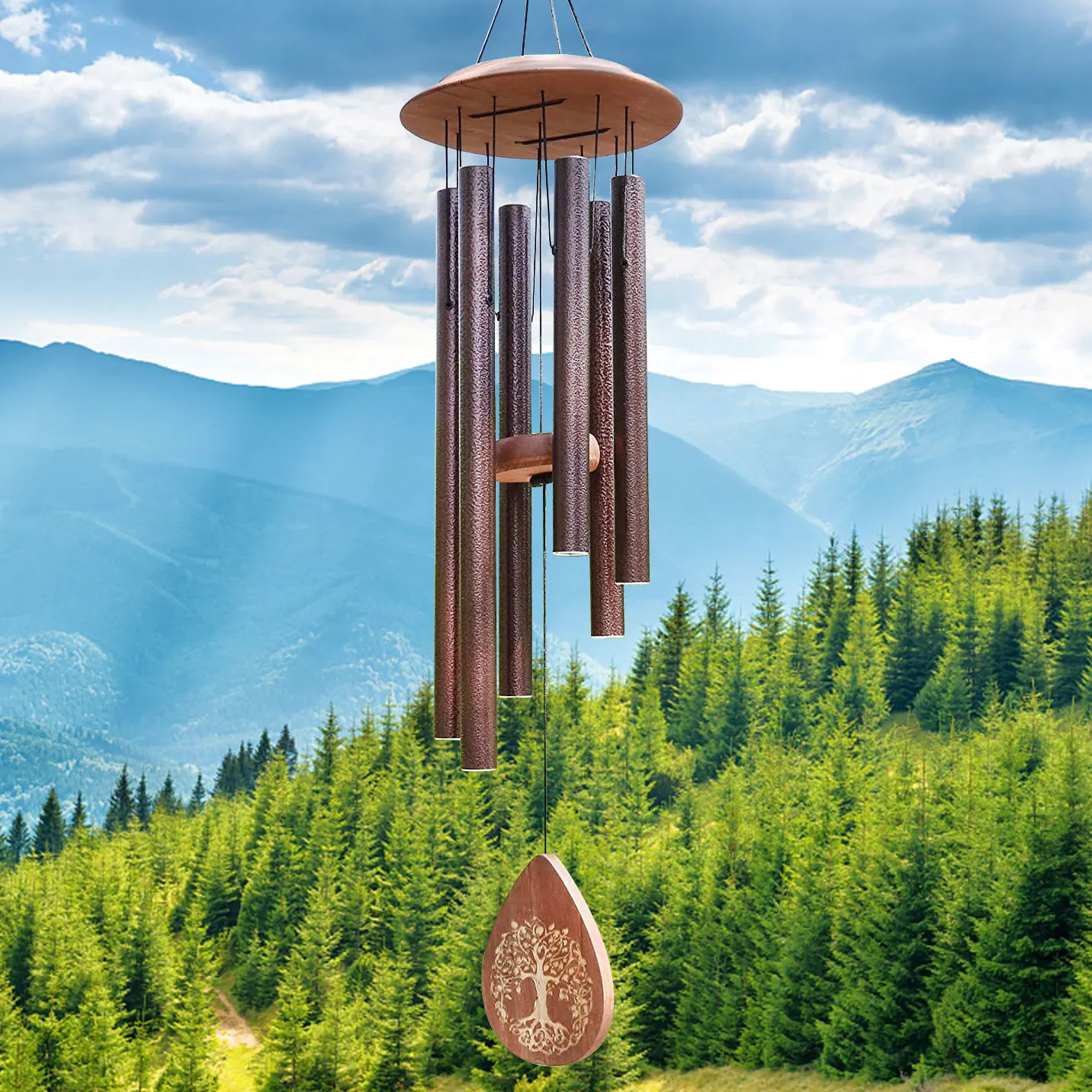 6 алюминиевых трубок 32 дюйма памятные ветряные колокольчики деревянные ветряные колокольчики для улицы с пользовательским Логотипом гравировка Древо жизни Ретро ветряные колокольчики