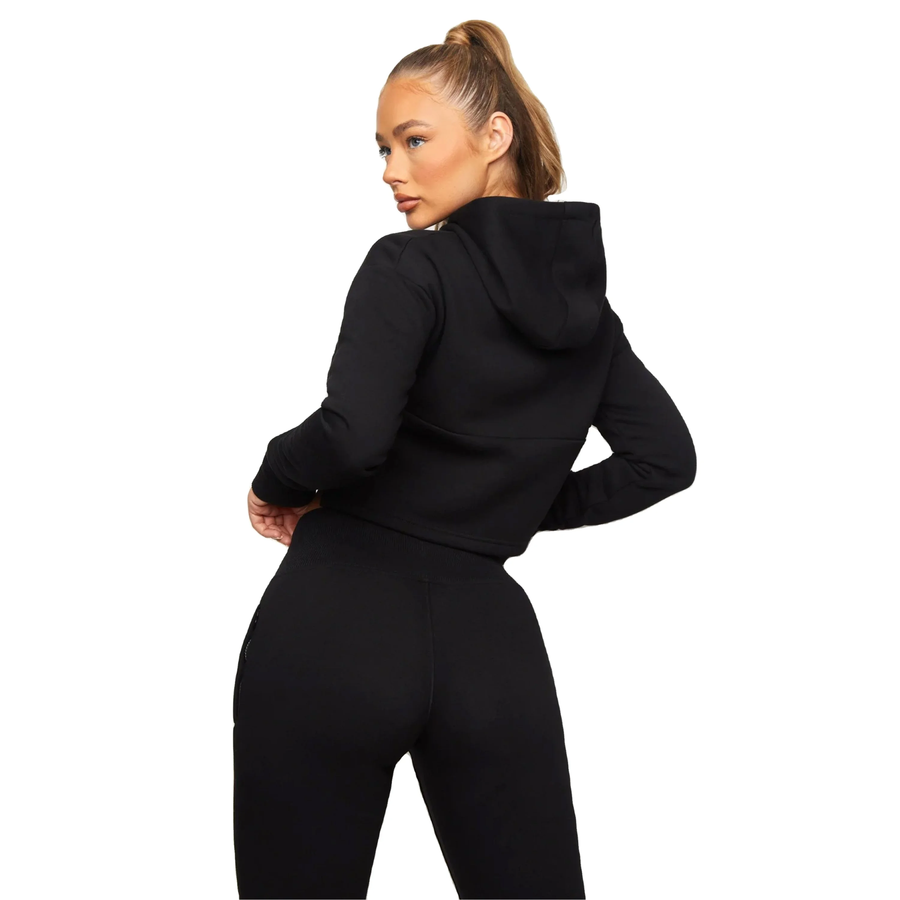 Crop Top Jogger Set Solid Zippered 2 Pieces Hoodie and Jogger Set  Custom Logo Sexy Slim Fit Women Sweatsuit Set Tracksuit