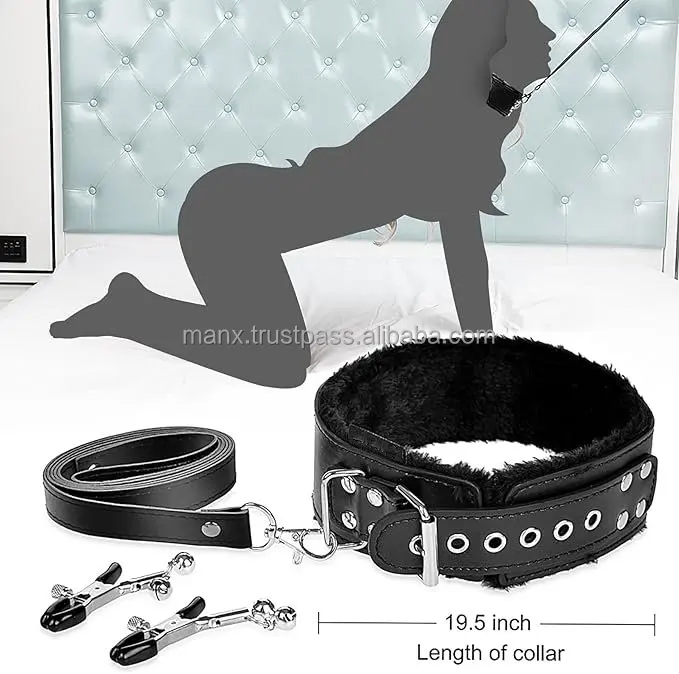 Sex Bondage Kits, BDSM Restraint Toys 7 Pcs, Handcuffs, Ankle, Cuffs, Clamps, Leather, Restraints Set, BDSM Kits (Black)