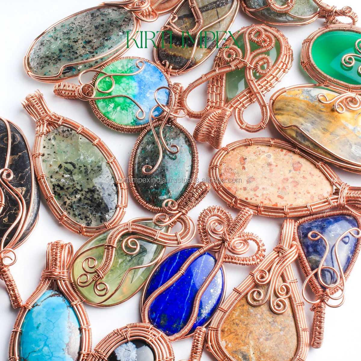 Wholesale Handcrafted European Design Copper Wire Wrapped Mixed Crystals Pendant Necklace Vintage Jewelry with Healing Charms