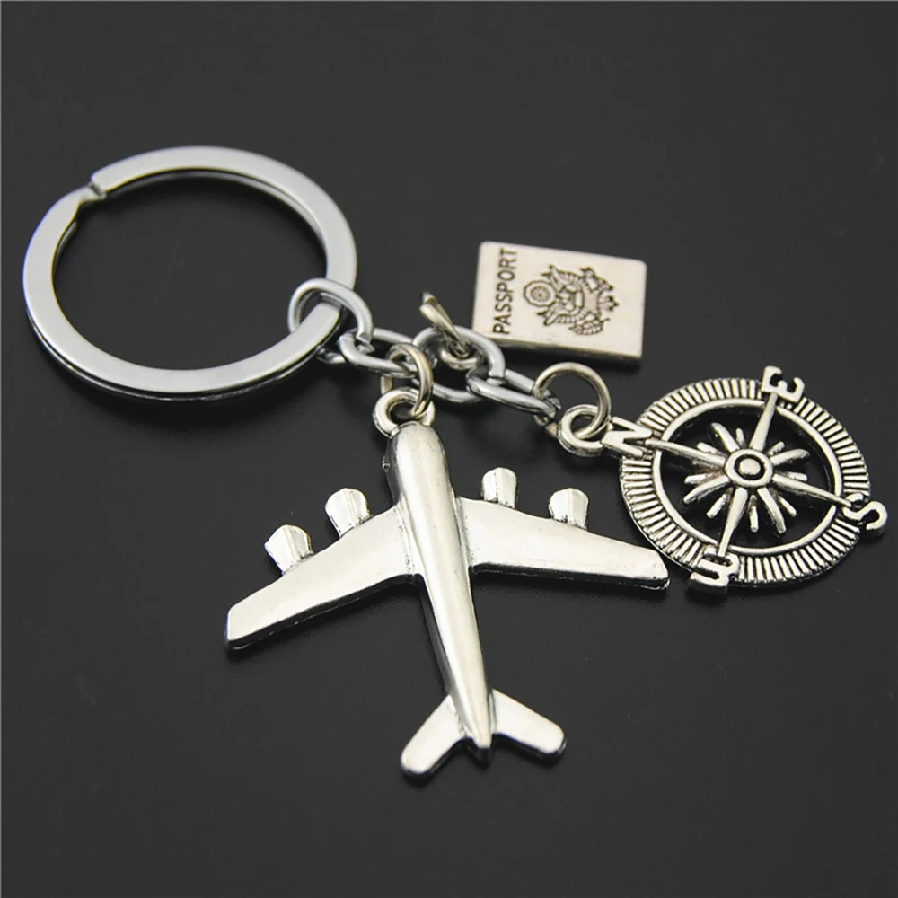 Promotional Metal Airplane Model Compass Keychain for Flight Travel Keychain Accessory