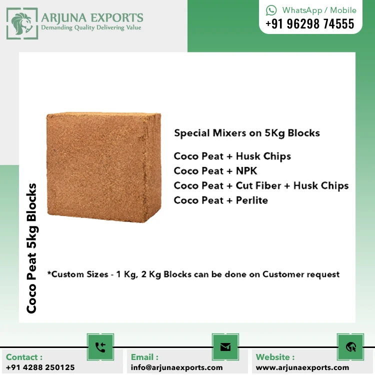 Supplier of High Quality Bulk Quantity Coco Coir Peat Coco Pith 5kg Block For Seedling Nurseries And Greenhouse Growers