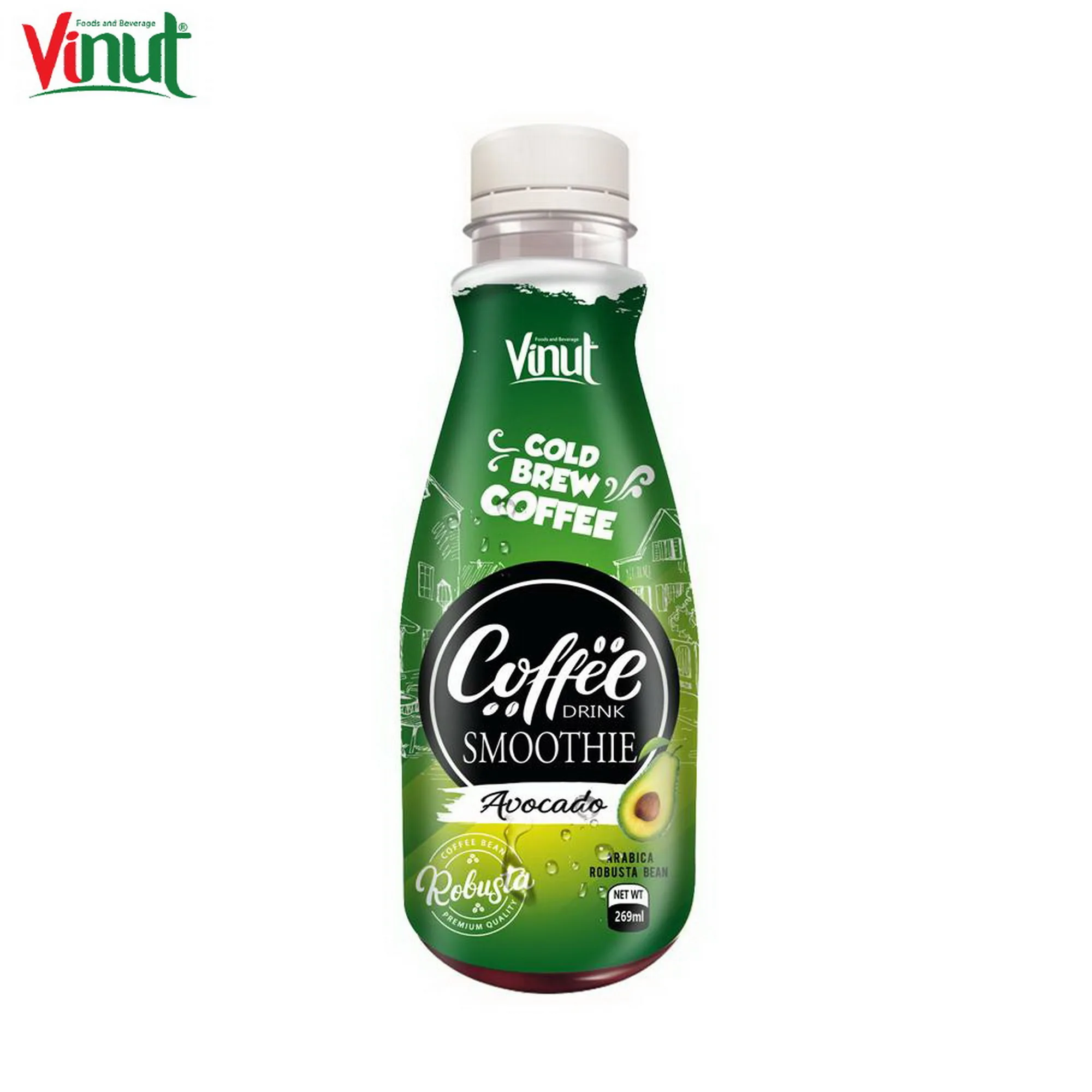 269ml VINUT Bottle White Cold Brew Coffee Drink - Free Sample, Low Calories, Private Label, Ready to Drink