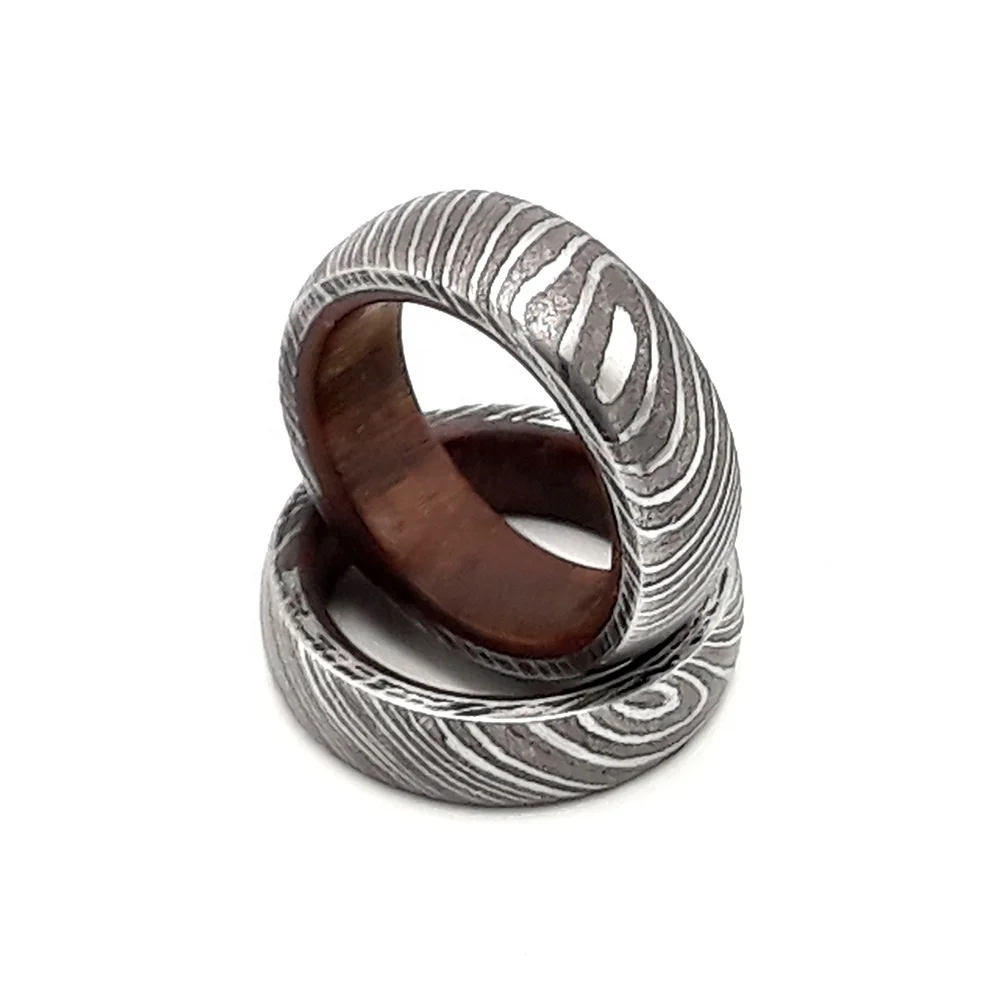 Wholesale Damascus ring custom handmade with rose wood inlay for men & women best for wedding, anniversary