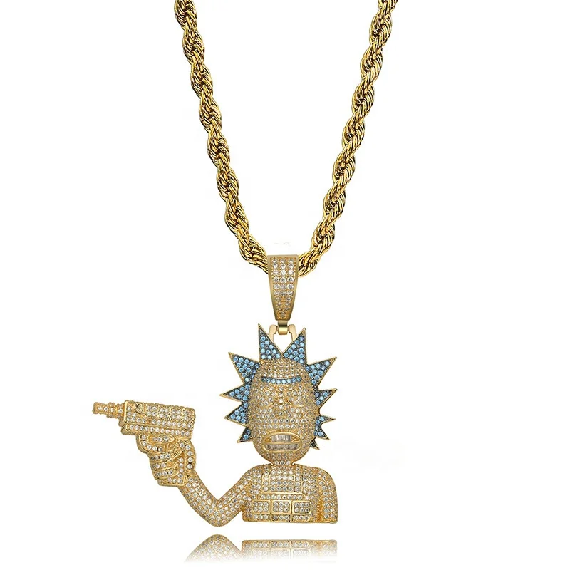 Hip Hop Jewelry Necklace New Arrival Gun Man Pendant Cubic Zircon Copper Necklace Iced Out Chain Men Gift