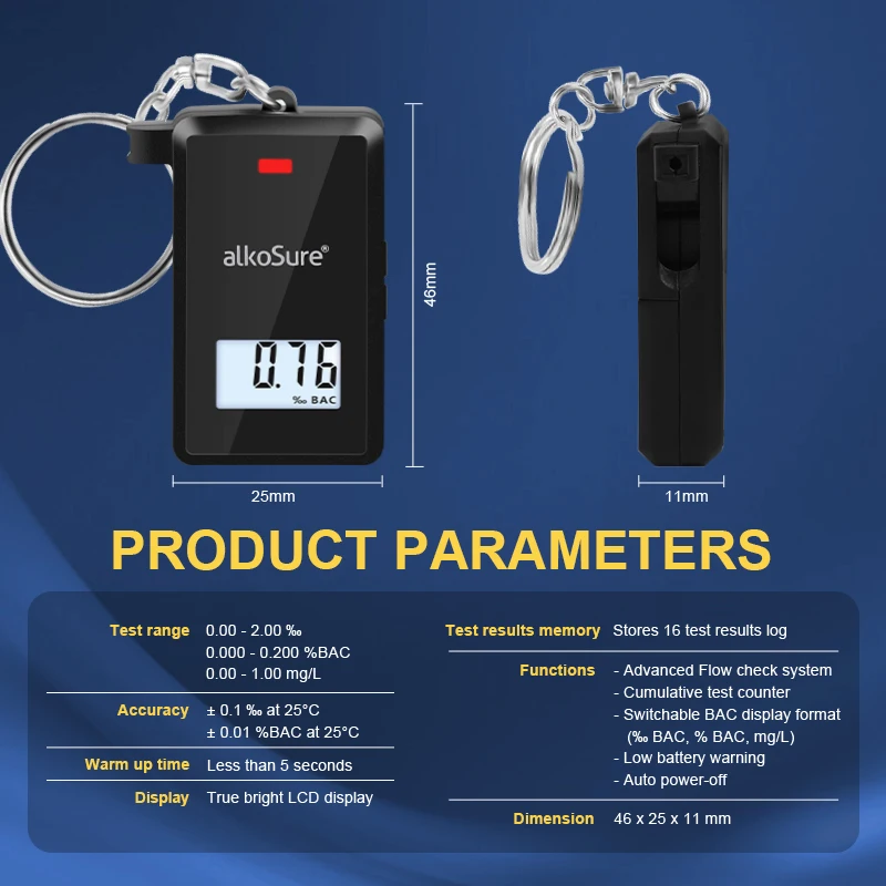 Wholesale smallest breathalyser Low Cost Keychain fuel cell alcohol tester