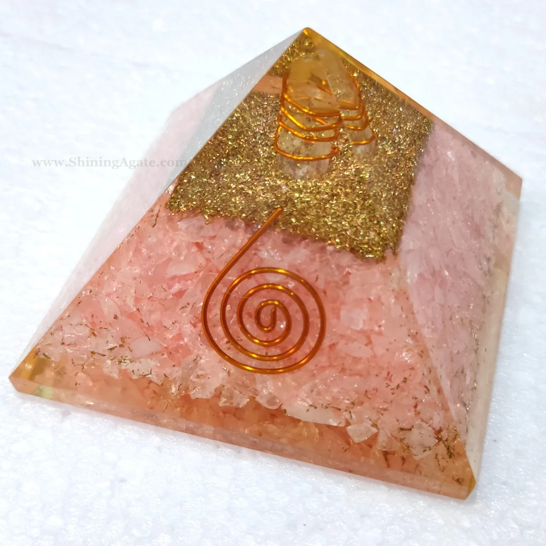 Rose Quartz Healing Orgone Pyramid Wholesale Crystal Reiki Healing Pyramid Orgonite Pyramid for Meditation