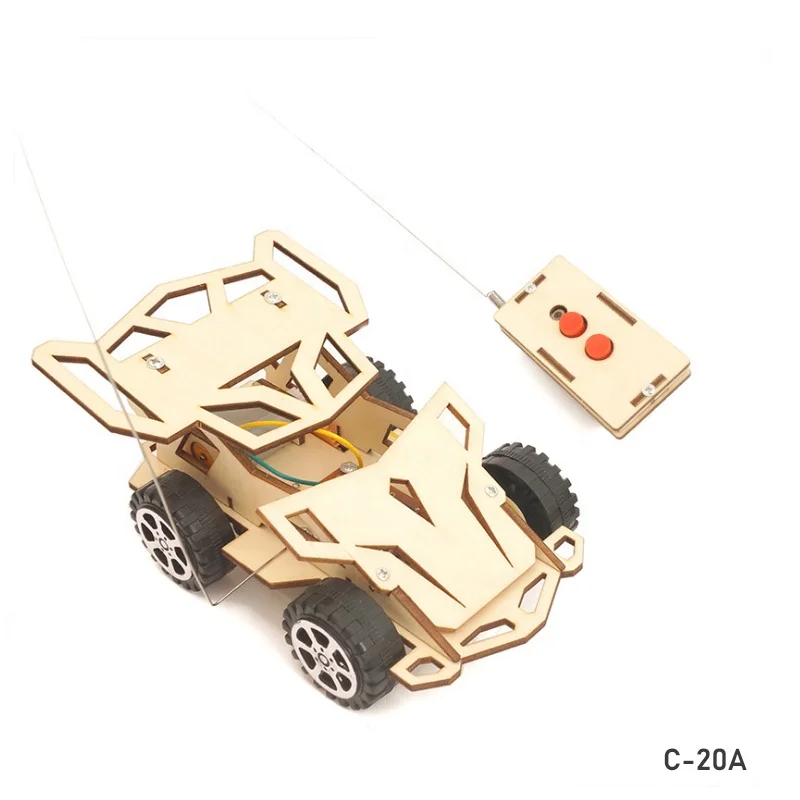 C-20A Diy Wireless Four-wheel Car Assembly For Kids Wooden Puzzles STEM Science Kits School Student Remote Control Car Wood