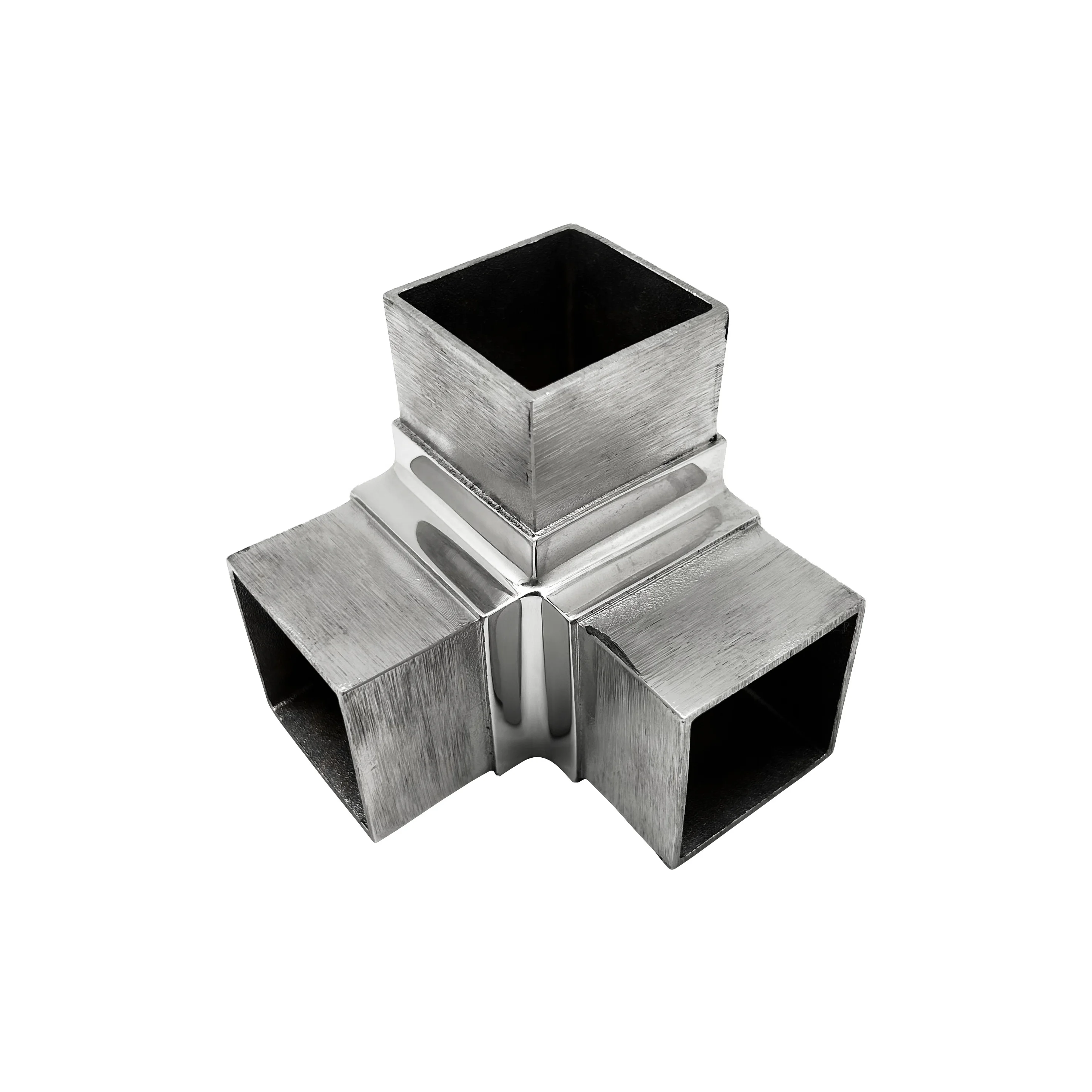 Hospital Stainless Steel 3 Way Square Tube Connectors 50mm for Railing Handrail Stair Pipe Fittings