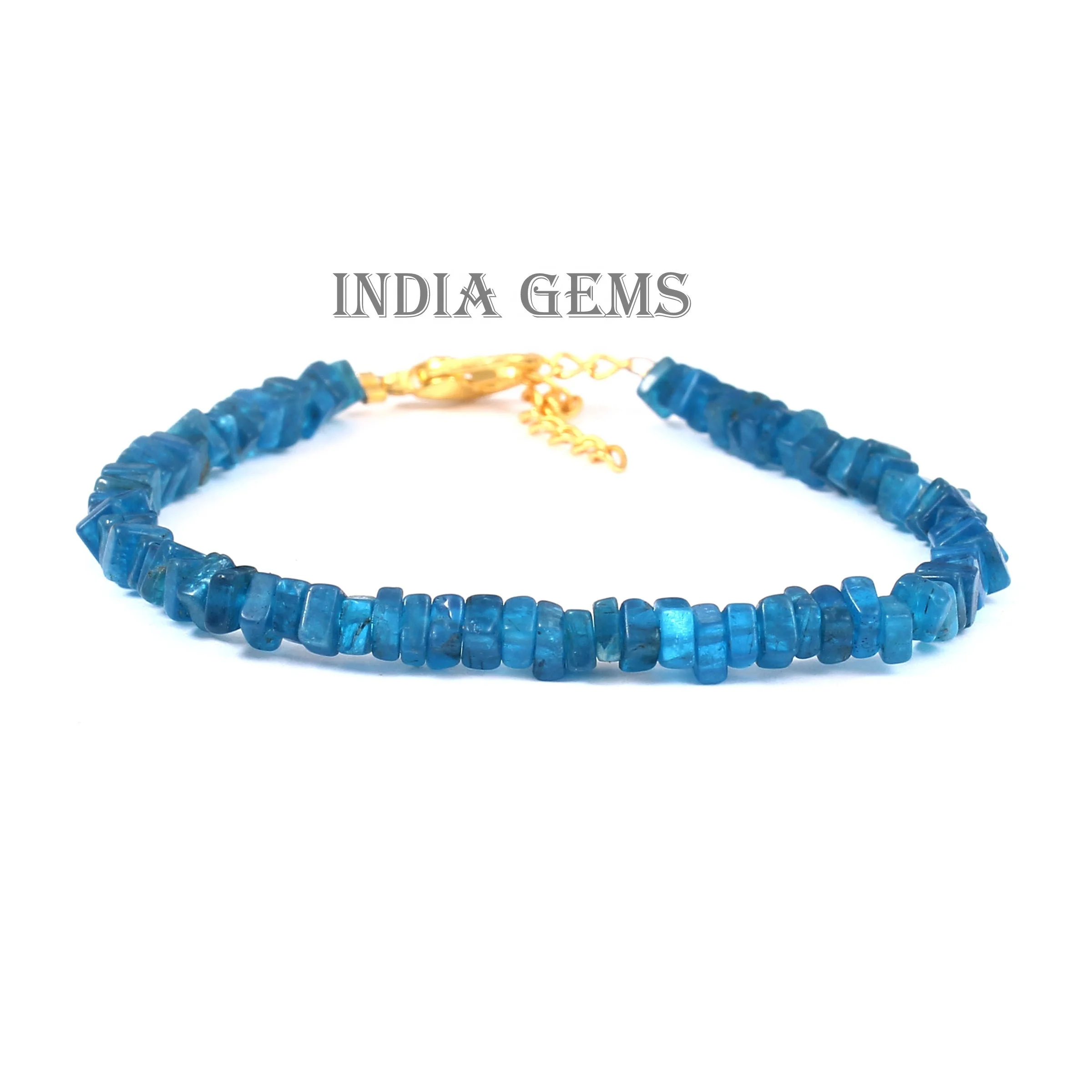 Natural Gemstone Apatite Beads Square Shape Adjustable Beaded Dainty Bracelet Blue Apatite Gold Jewelry Gift For Her Women