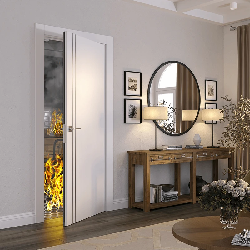 Modern Interior Fireproof Wooden Door Fire Rated 20 Minutes Fireproof Door with Frame for Hotel