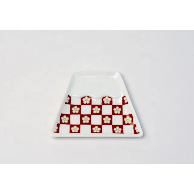 Traditional Japanese Scenery Mt. Fuji-shaped Kutani Yaki Ceramic Tableware Great Print Technique MF-23 MAMEFUJI Small Dish Wave