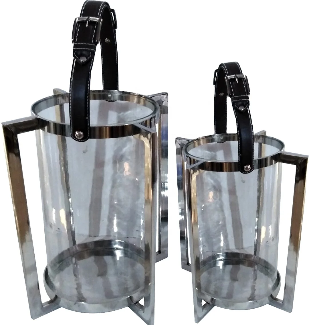 Morden Lantern with glass pipe and new leather handle with aluminium stand New Moroccan lantern with hurricane design